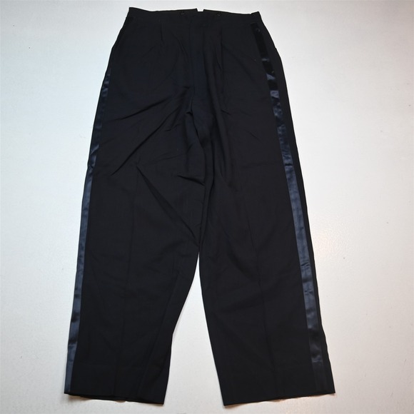 Vtg 1930s 30x29 Black Wool High Waist Pleated Zip Fly Baggy Tuxedo Mens Pants